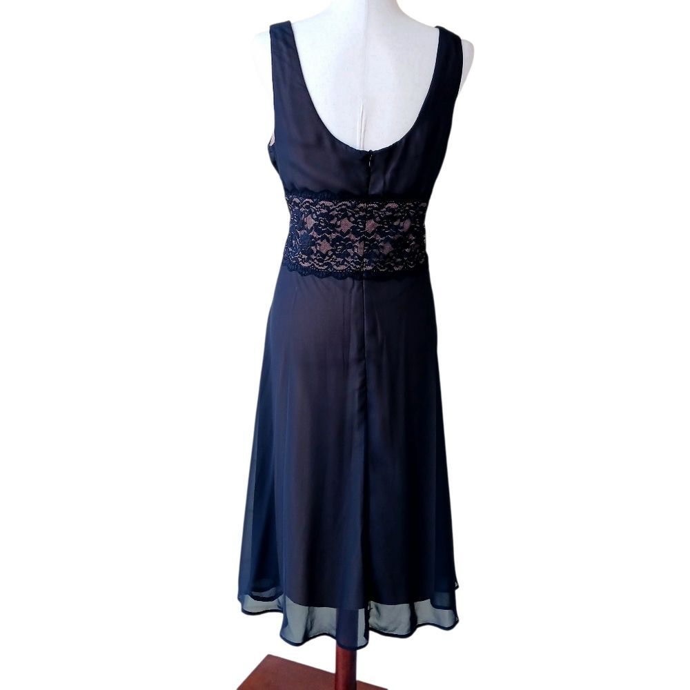 Y2K Dark Croquette Midi Cocktail Dress Lace Sheer Chiffon Black Size 12 - Picture 7 of 11